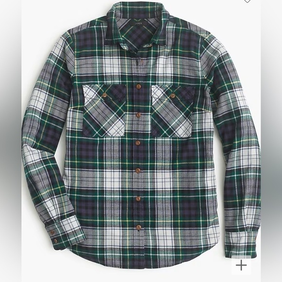J. Crew Tops - J Crew Boyfriend Plaid Flannel Shirt Blue Green